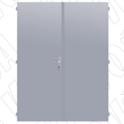 Plechové dveře dvoukřídlé nezateplené výška 197 cm RAL 7040 okenní šedá