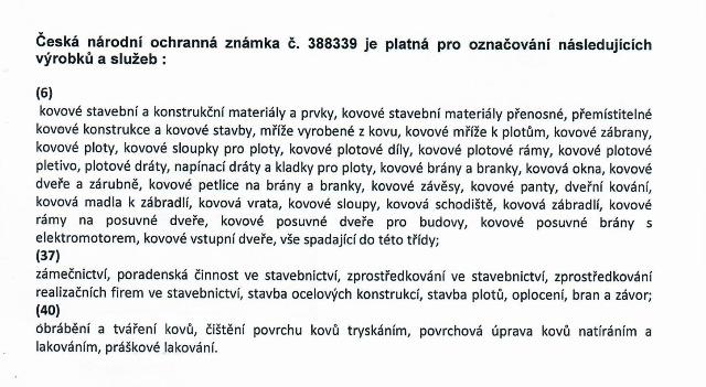 Seznam výrobků a služeb